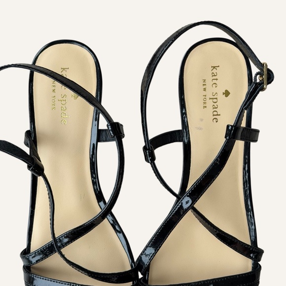 Kate Spade Glossy Black Strappy Wedge Patent Leather Sandals Size 8 - Picture 5 of 9